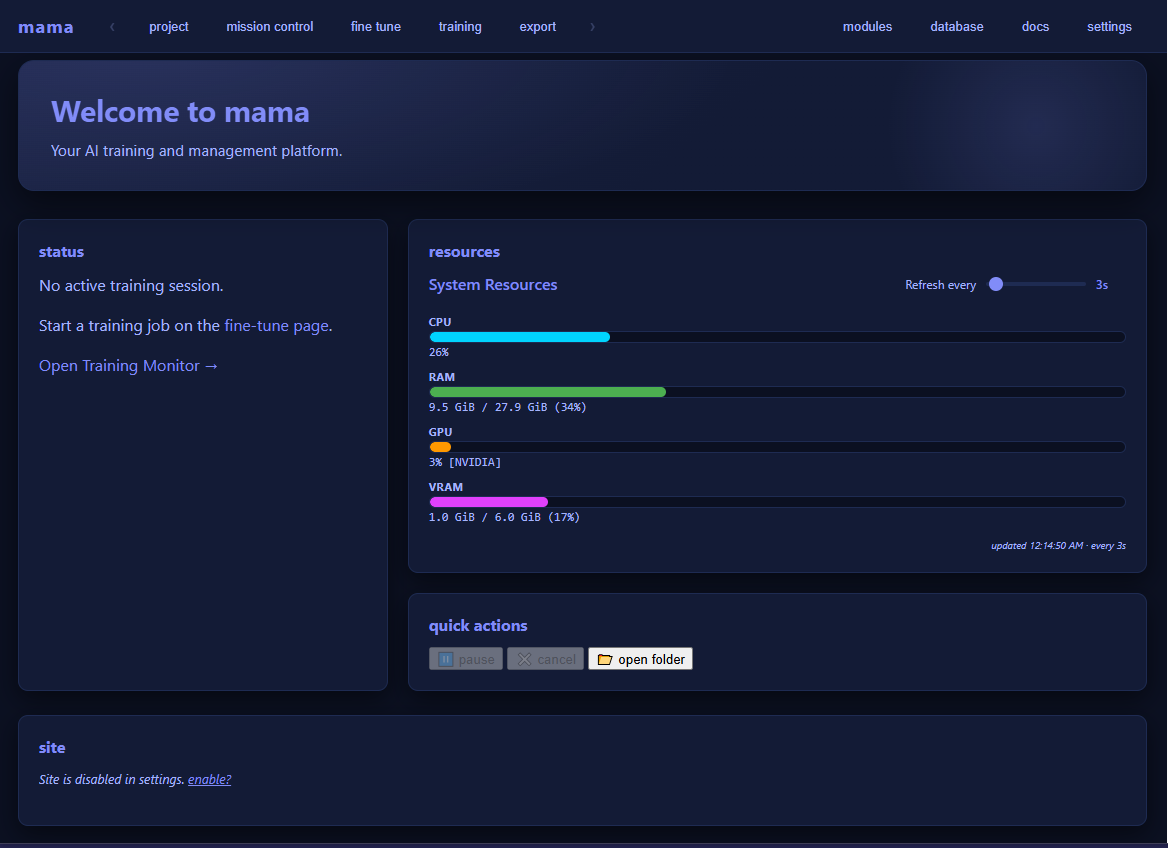 MAMA main screen